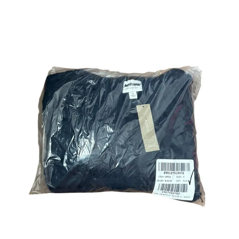NWT J CREW Collection cashmere sailor-collar pointelle sweater in navy